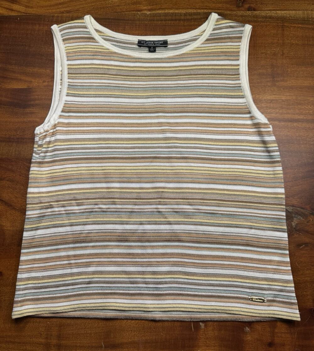 St. John Sport Women’s Striped Knit Sleeveless Designer Tank Top Sz P
